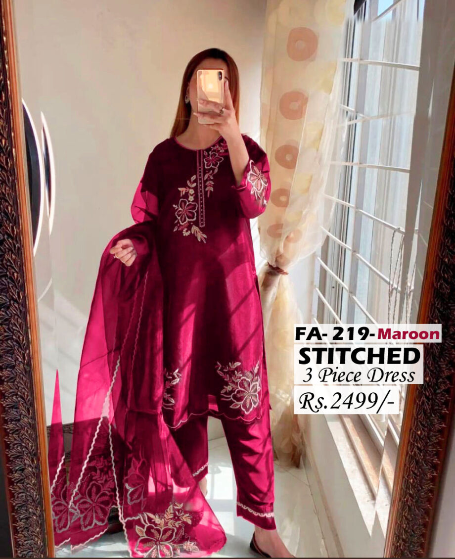 STISTITCHED 3 piece DRESS FA 219 Maroon