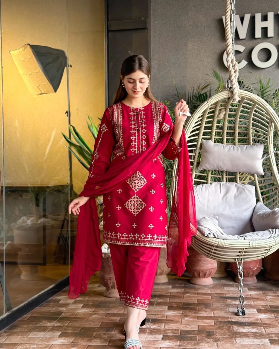 STITCHED 3 piece DRESS FA 237 Red